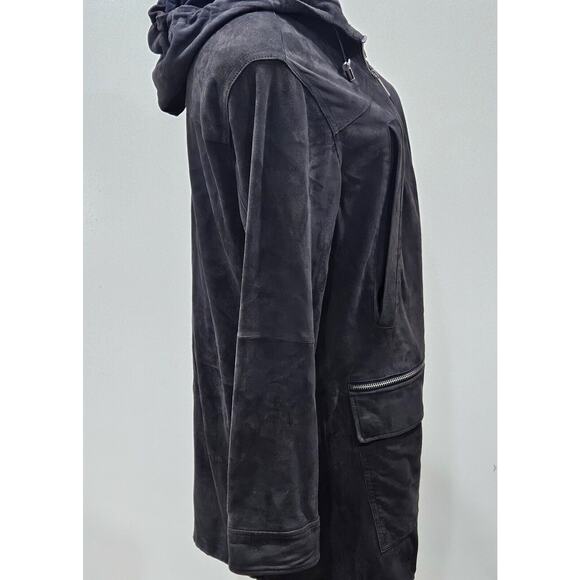 Michael Kors Black Suede Leather Lagenlook Grunge Full Zip Hooded Jacket Medium - Picture 7 of 14